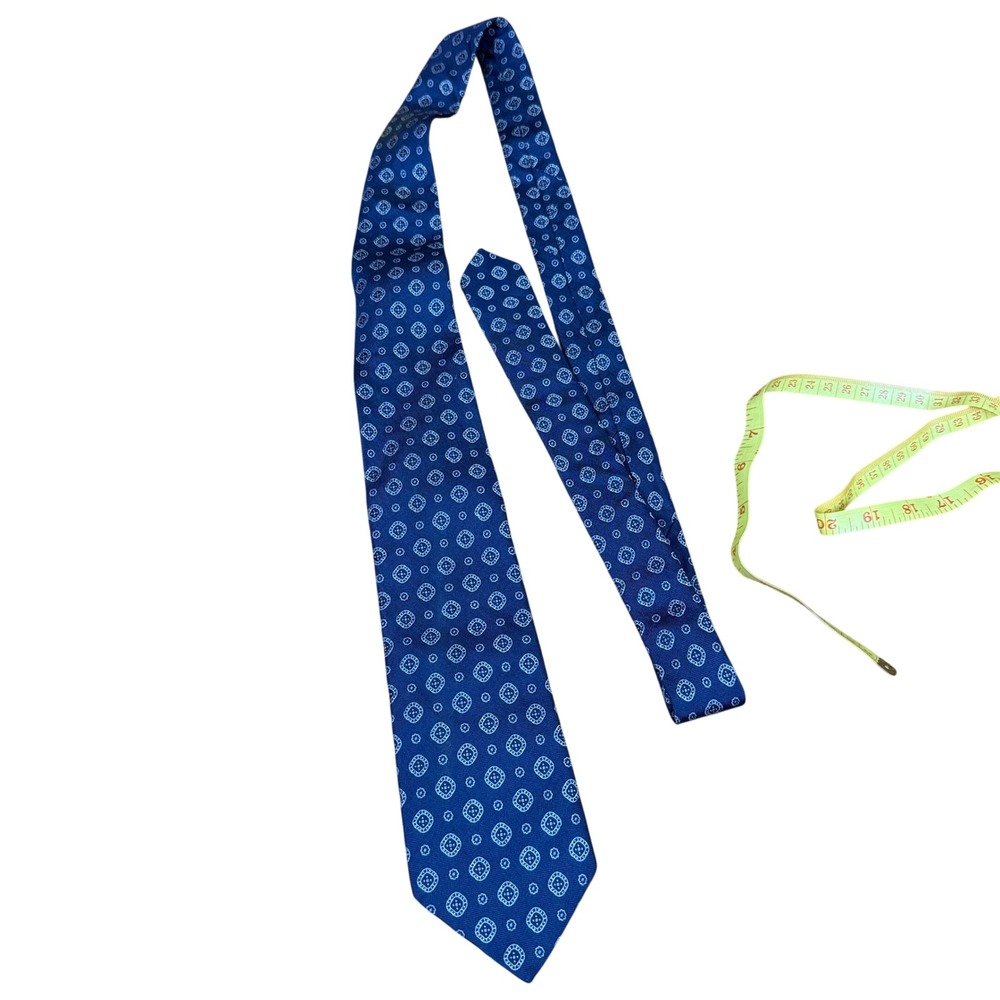 Brooks Brothers Necktie Mens OS Navy Blue Geometric Medallion Silk Woven Italy